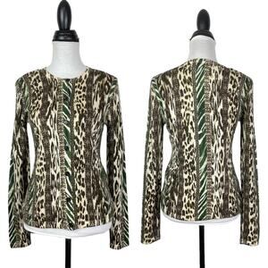 Worth NY | 100% Wool Mixed Animal Print Lightweight Button Cardigan Sweater